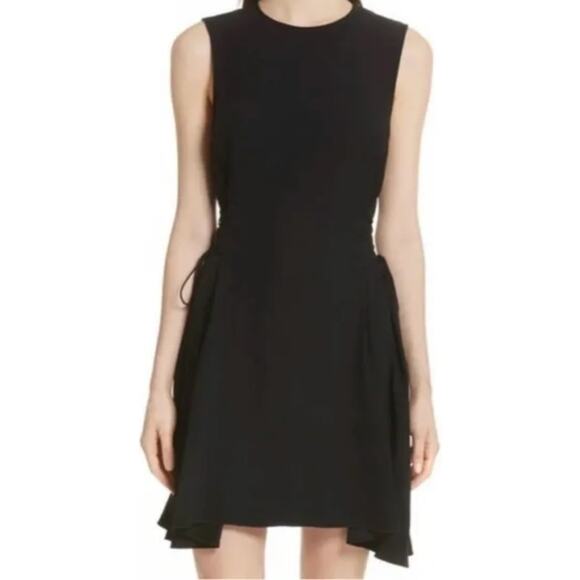 Theory Kensington Dress Side Lace Up Tie Asymmetrical Shark Bite Black 4 - Picture 1 of 5